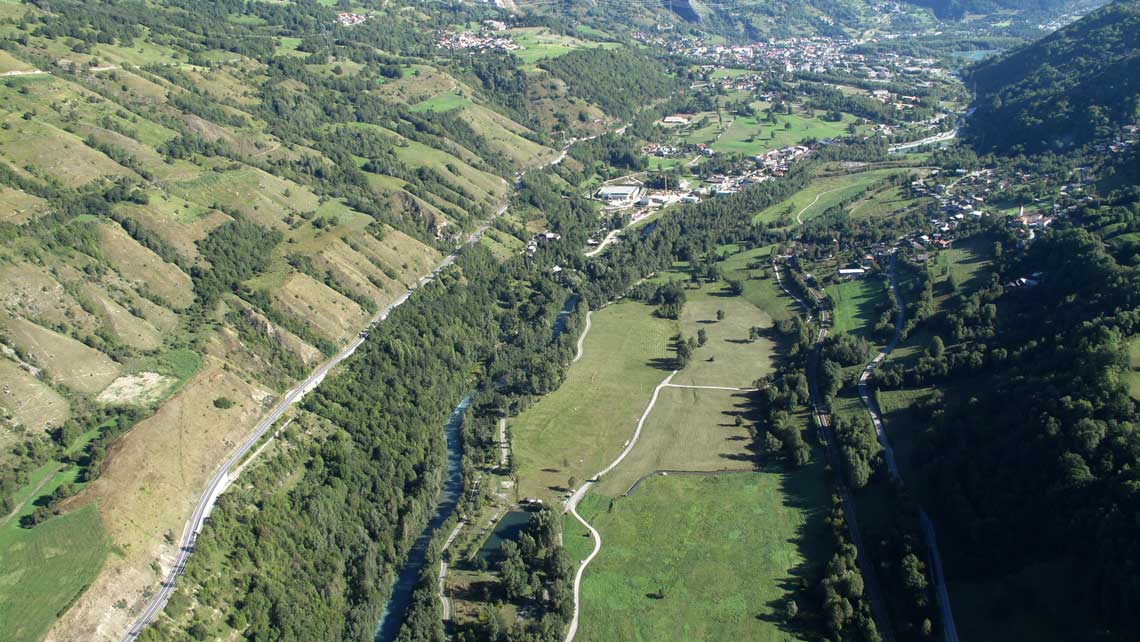 Landing field of Ilettes at Bourg-Saint-Maurice. View from the sky